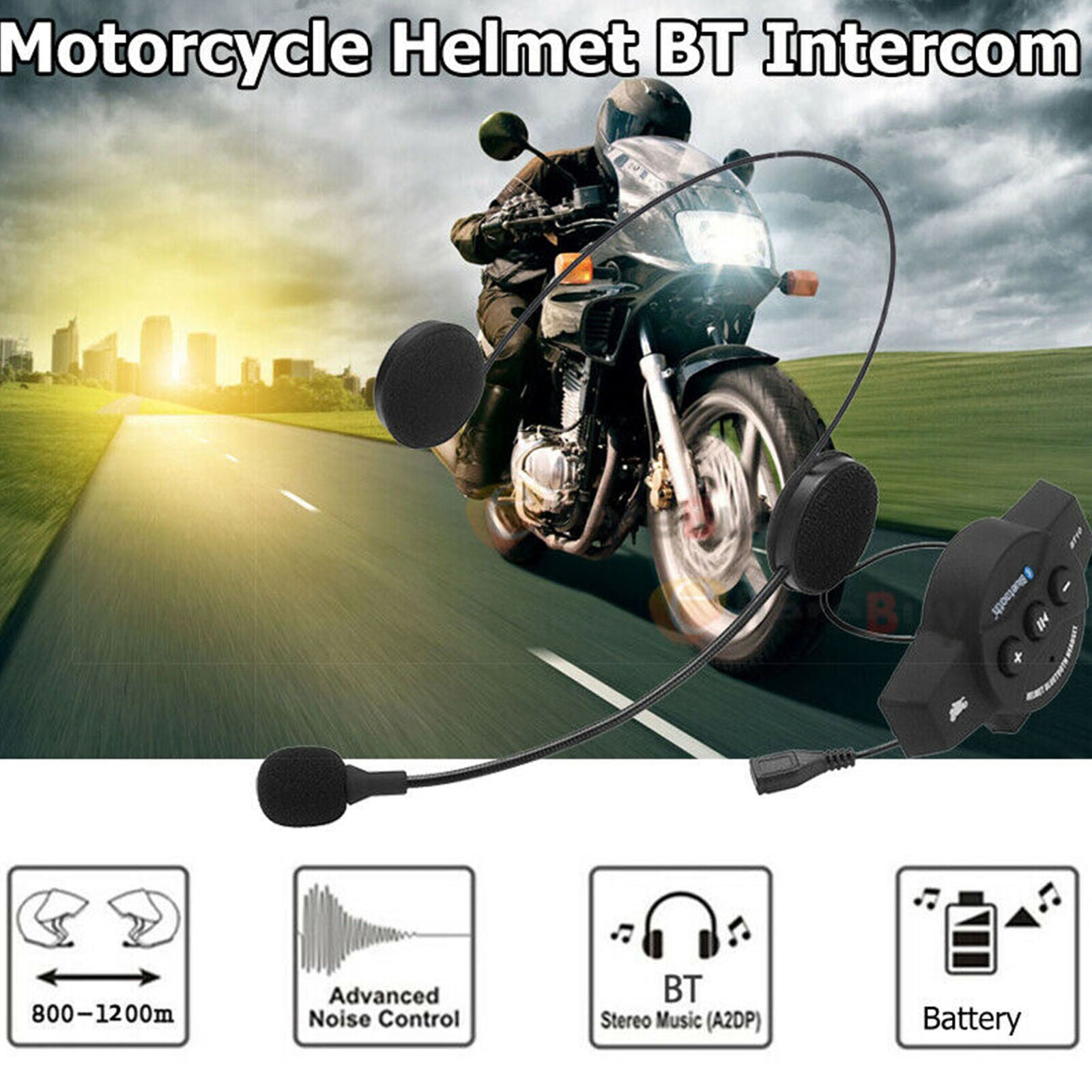 2x BT Bluetooth For Motorcycle Helmet Interphone Intercom Headset