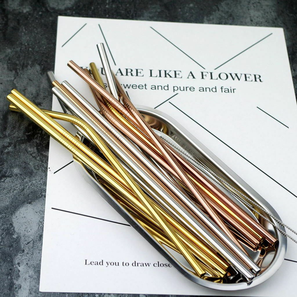 10 pieces reusable metal stainless steel drinking straws straight for cups,