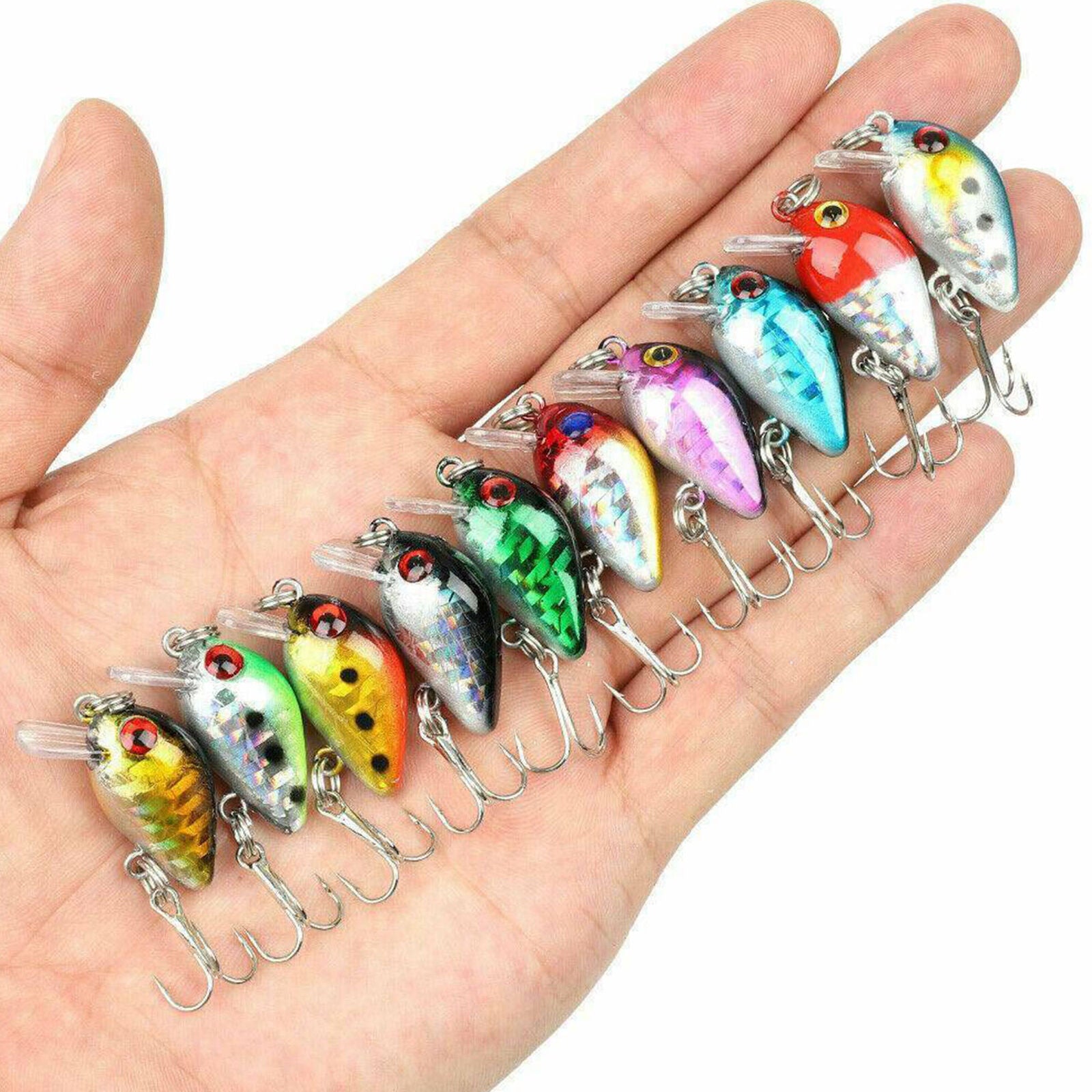 10Pc Mini Fishing Lures Kinds Of Minnow Fish Bass Tackle Hooks Baits Crankbait