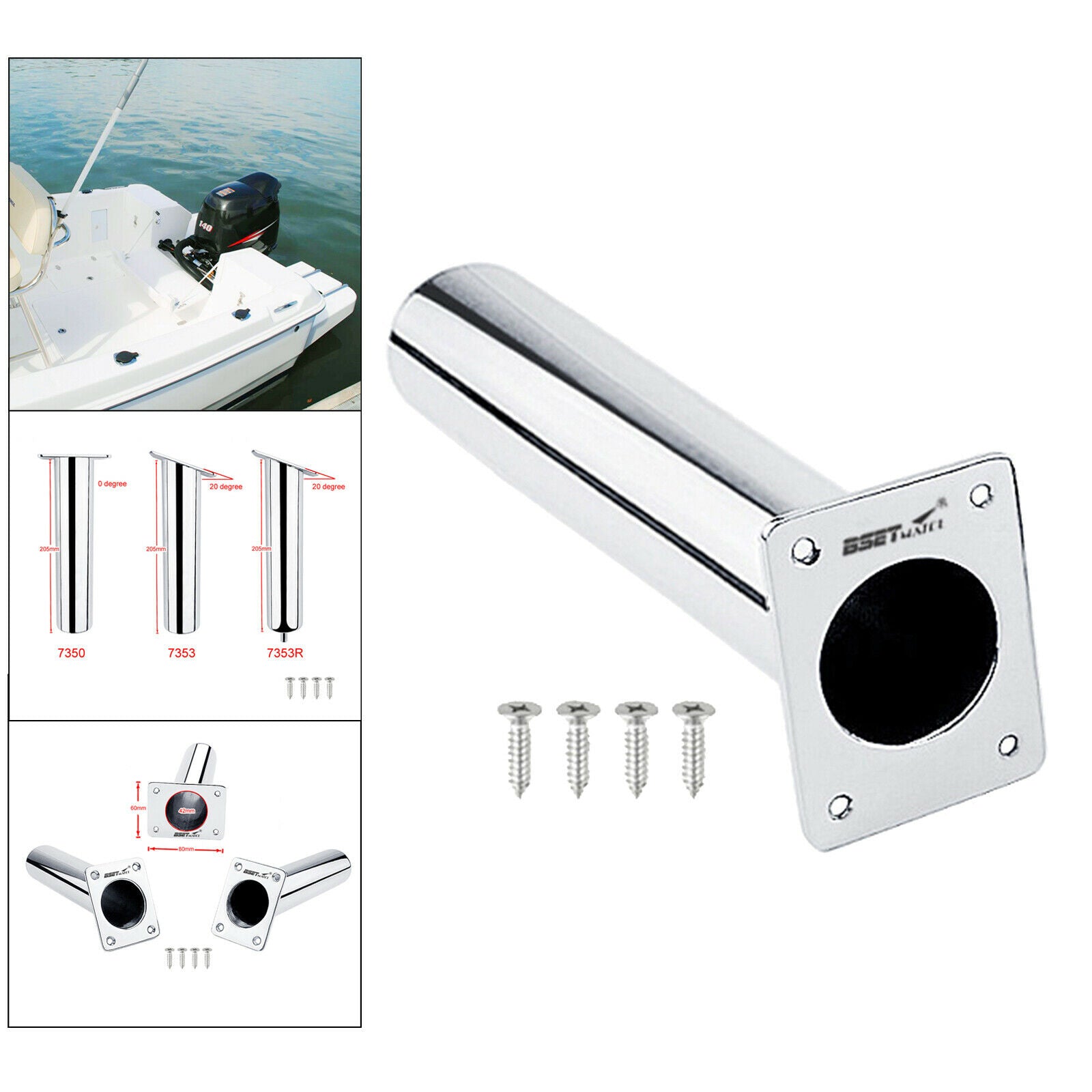 2pcs 8 "marine fishing rod stand flush-mounted fishing rod holder 0 degrees