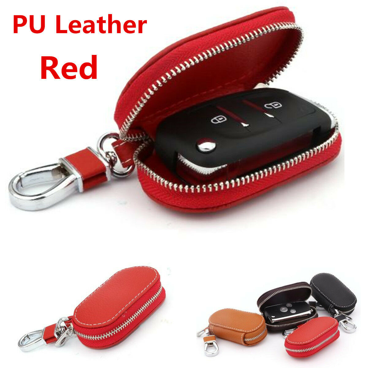 Universal PU Leather Fashion Auto Car Smart Remote Key Case Fob Holder Bag Red