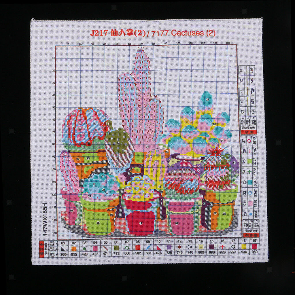 Cactuses Stamped Cross Stitch Kits DIY Needlework for Beginners 14CT 34x35cm