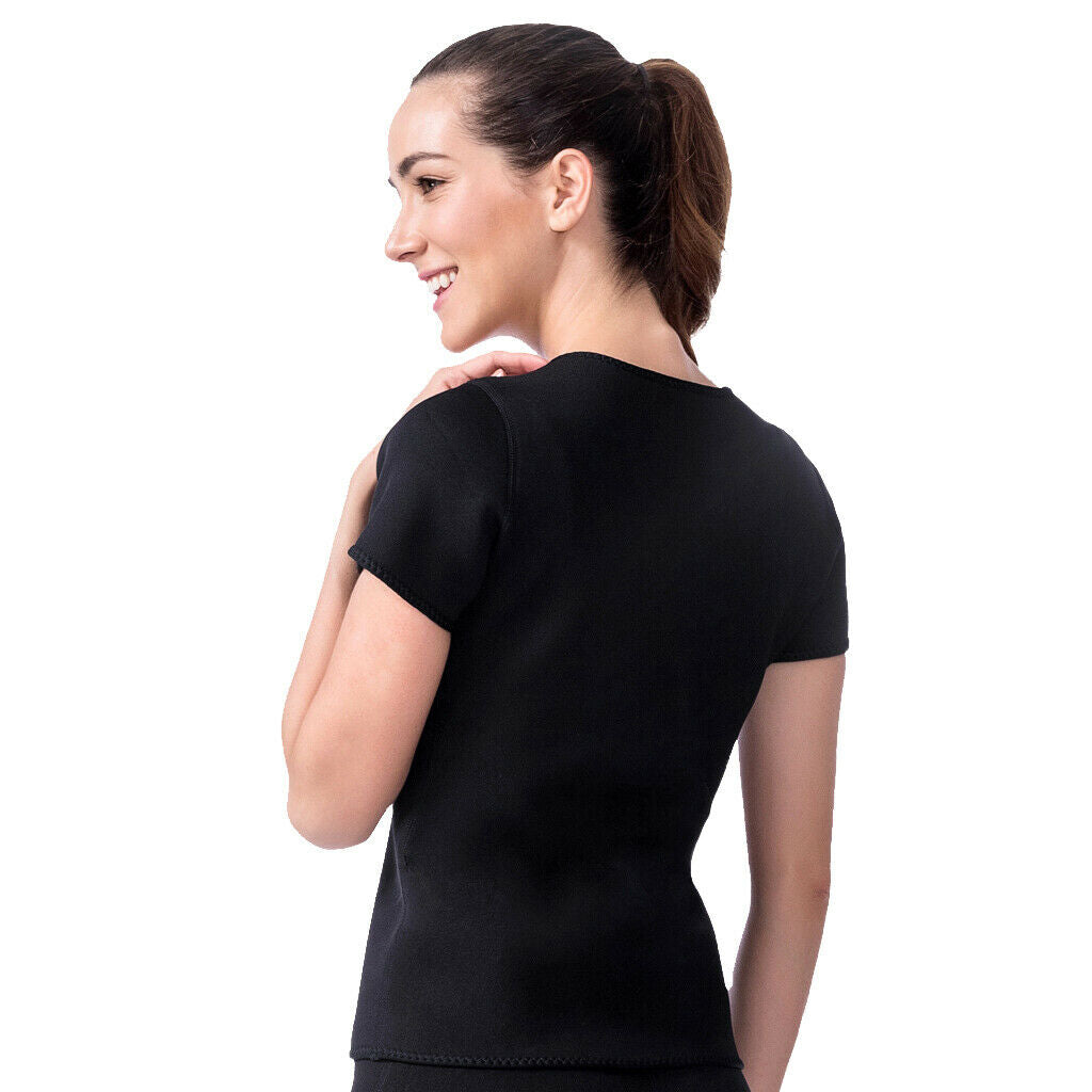 Women Neoprene Sport T Shirt Short Sleeve Yoga Fitness Exercise Top Black L