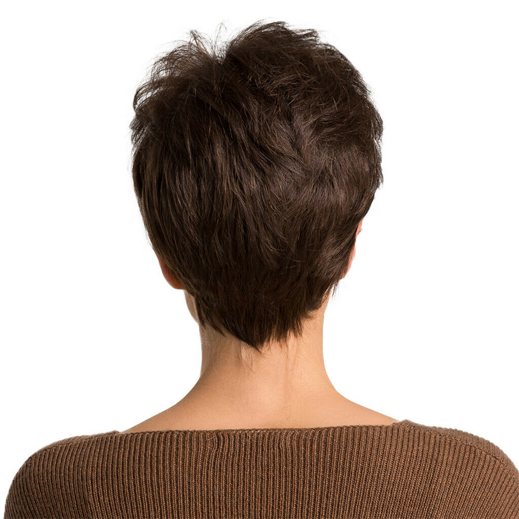 8’’ Women Fashion Chic  Short Straight Wavy Pixie Cut Side Part Wig Brown
