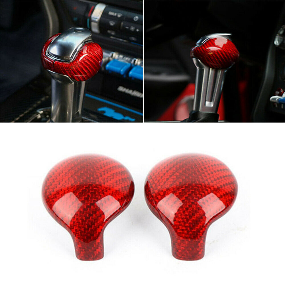 For 2015-2019 Ford Mustang Shift Knob Cover Trim Glossy Red Real Carbon Fiber