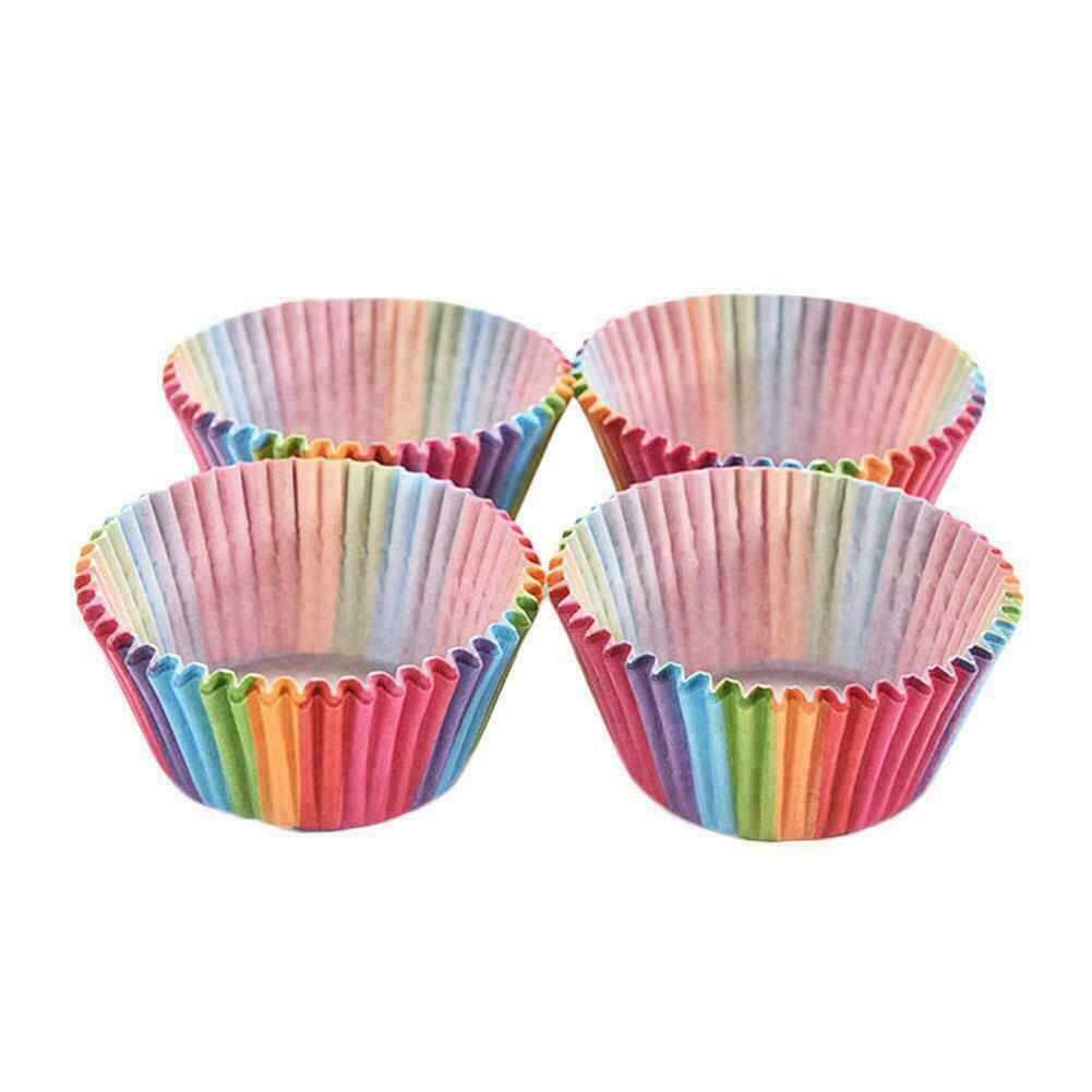 100x Colorful Rainbow Paper Cake Cupcake Liners Baking Decor Muffin Case