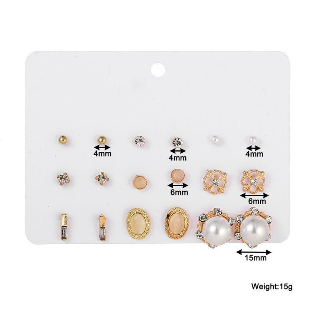 9 Pairs Simple Women Earrings Stud Multiple Stud Earrings Set Mixed Color