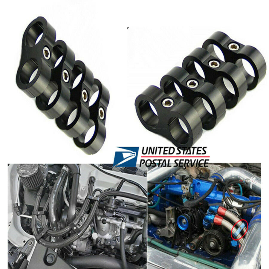 8X Black CNC AN4 Braided Fuel Oil Hose Line Separator Clamp 11-12mm O.D Anodise