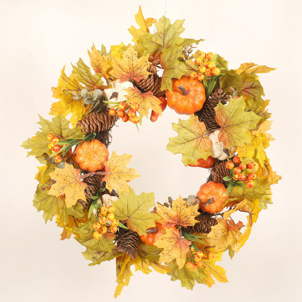 Autumn Wreath Pumpkin Pine Cone Garland Front Door Thanksgiving Indoor Gift