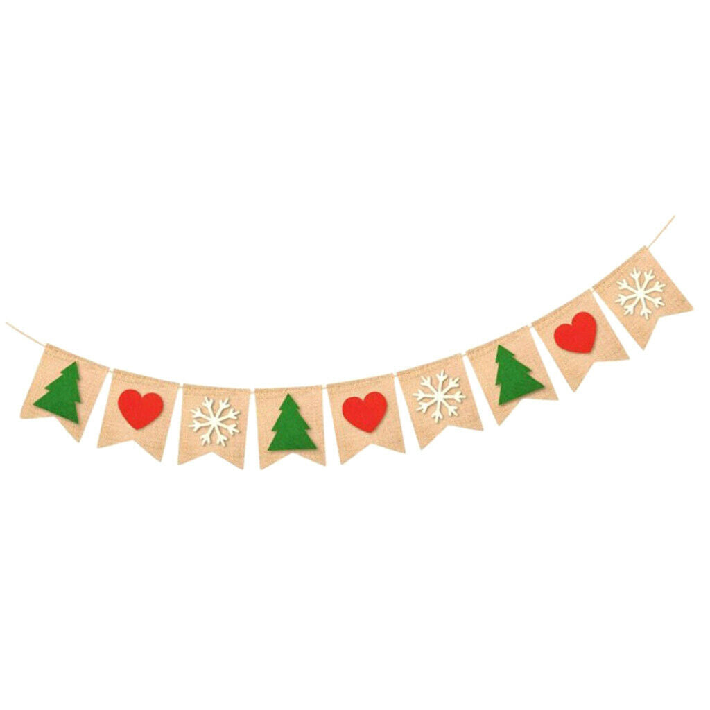 Christmas Tree Heart Snowflake Burlap Linen Banner Garland Decoration Props