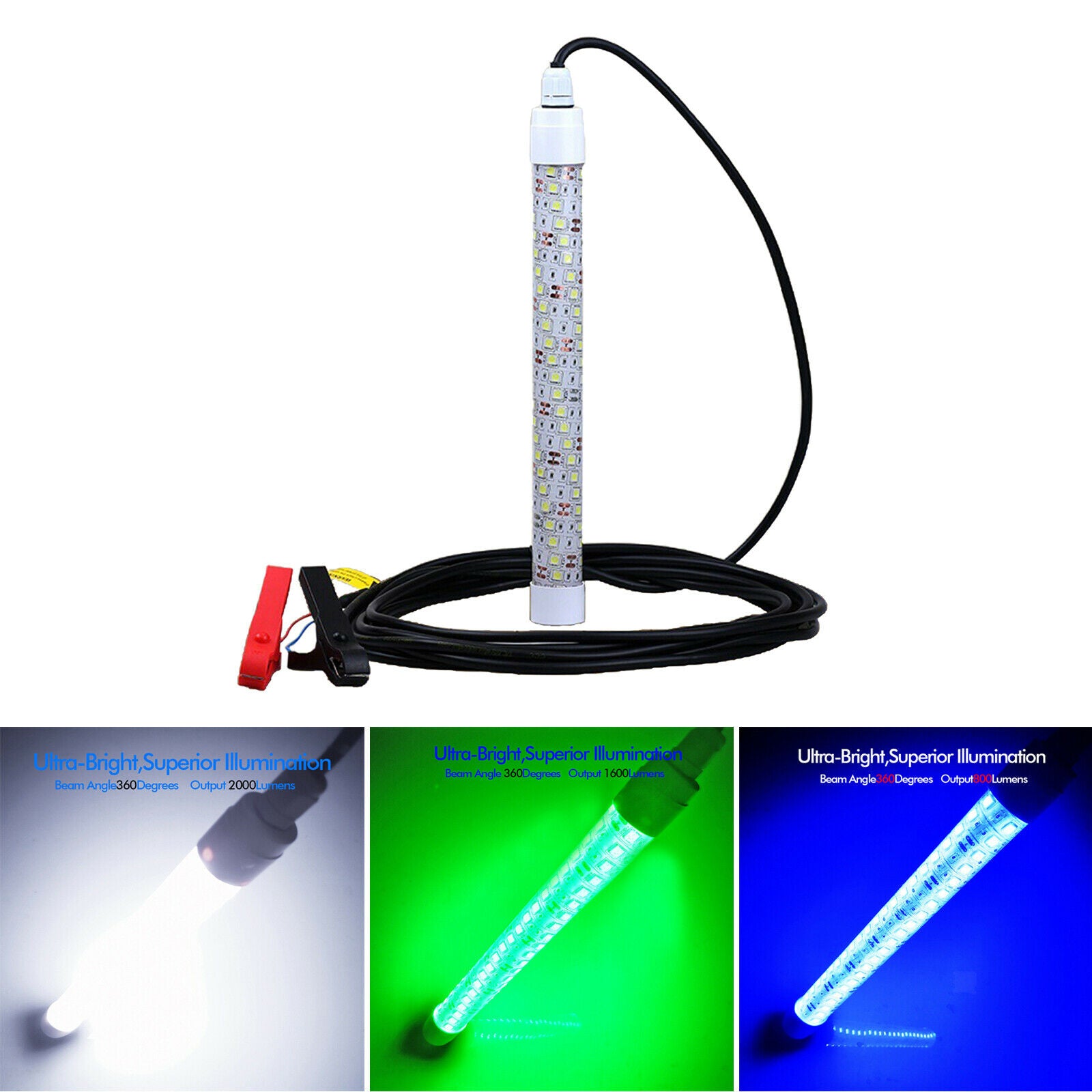 12V LED Submersible Fishing Light Green Multifunction Shockproof Raft Clip