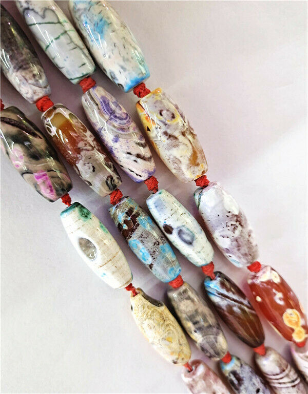 1 Strand 28x11mm Colorful Dream Fire Agate Olive Spacer Loose Beads 15.5" HH8470