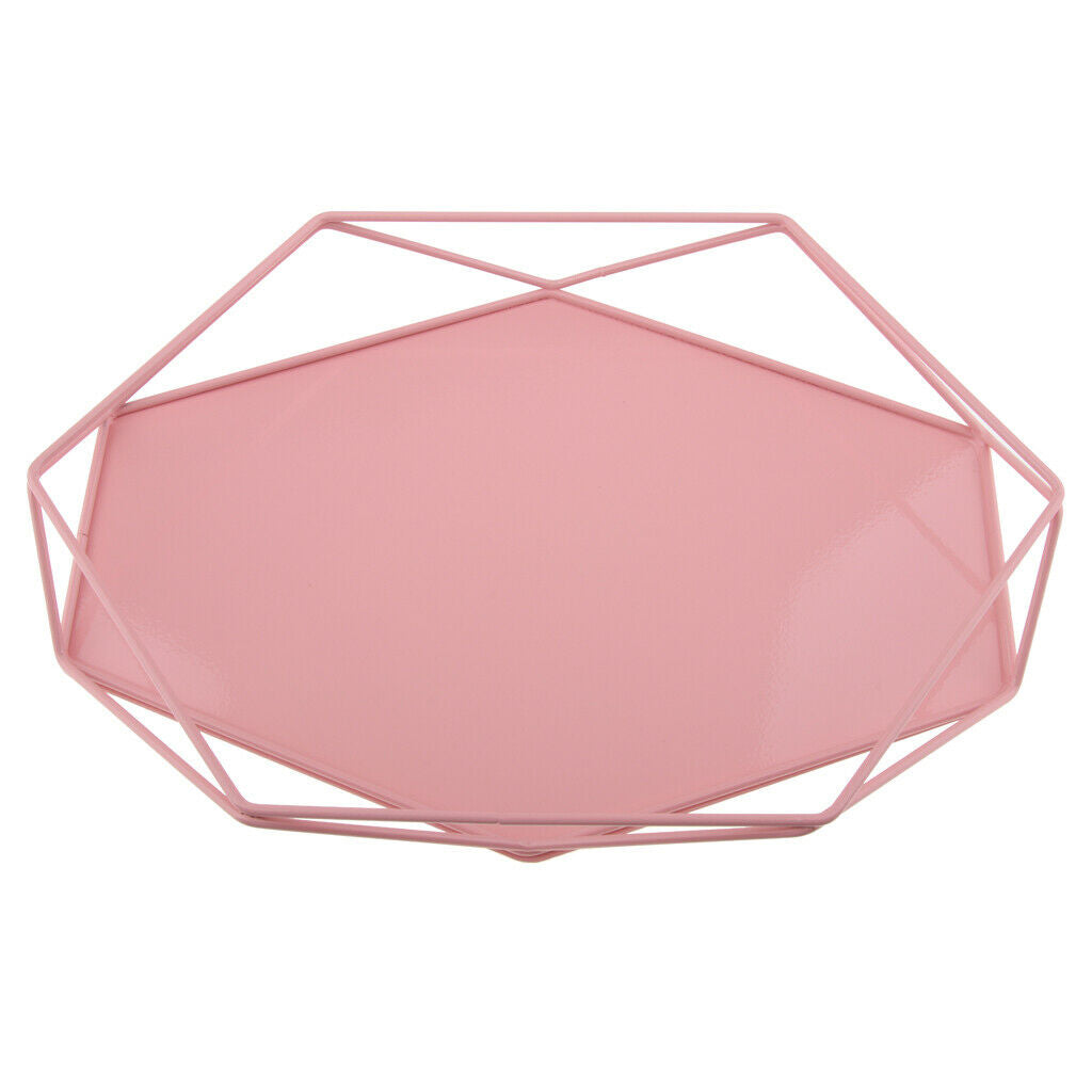 Geometric Jewelry Plate Tray for Jewelry Cake Fruit Dessert Dish Pink
