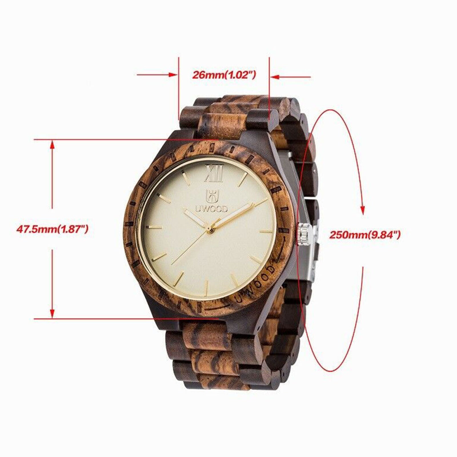 Men's Luxury Wooden Watch Quartz Analog Display Solid Wooden Strap Watches