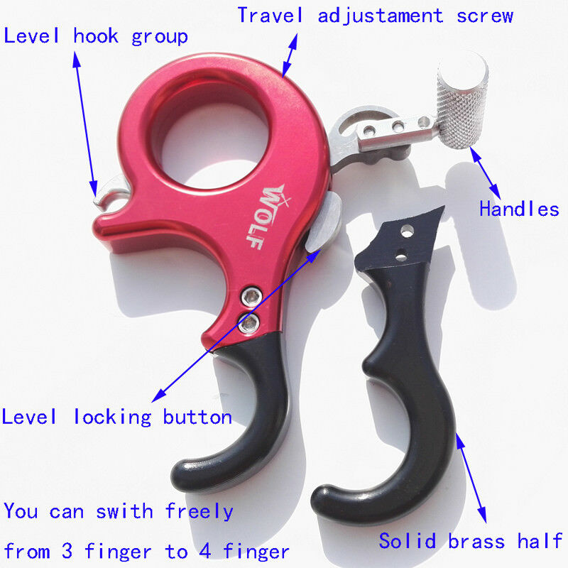 Archery Release Aids 3 or 4 Finger Grip Compound Bow Thumb Caliper Trigger Red