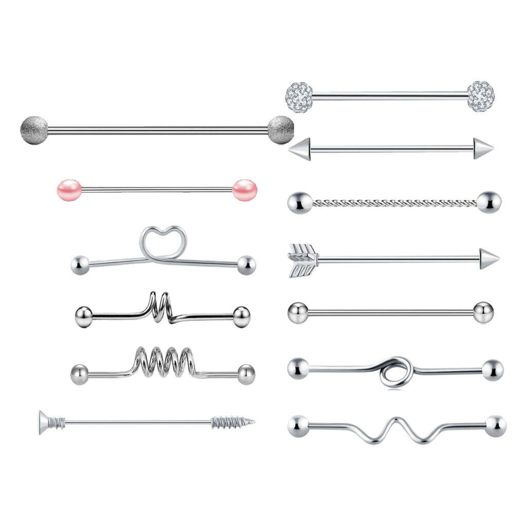 13pcs 14G Stainless Steel Industrial Barbell Earring Piercing Jewelry 38mm