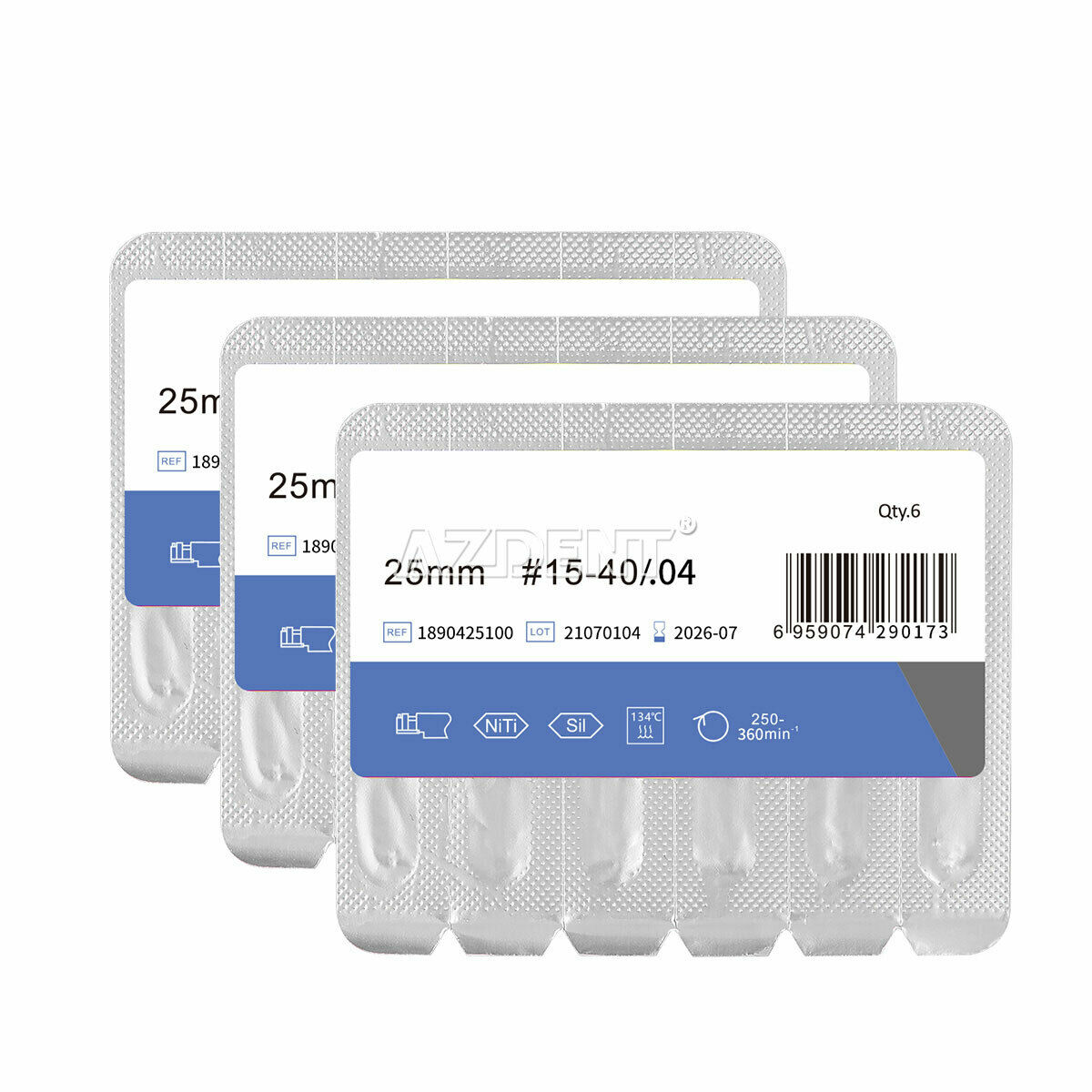3 Pack Dental Endo V Blue Engine Use NITI Root Canal Rotary File 25mm 04 #15-#40