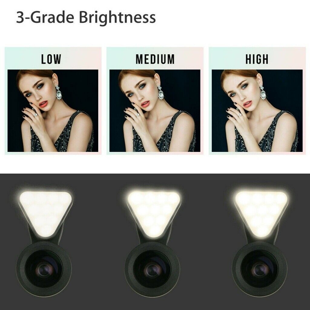 Universal 3-in-1 Fill-in Light  Wide Angle Macro Camera Lens Clip On for Phone