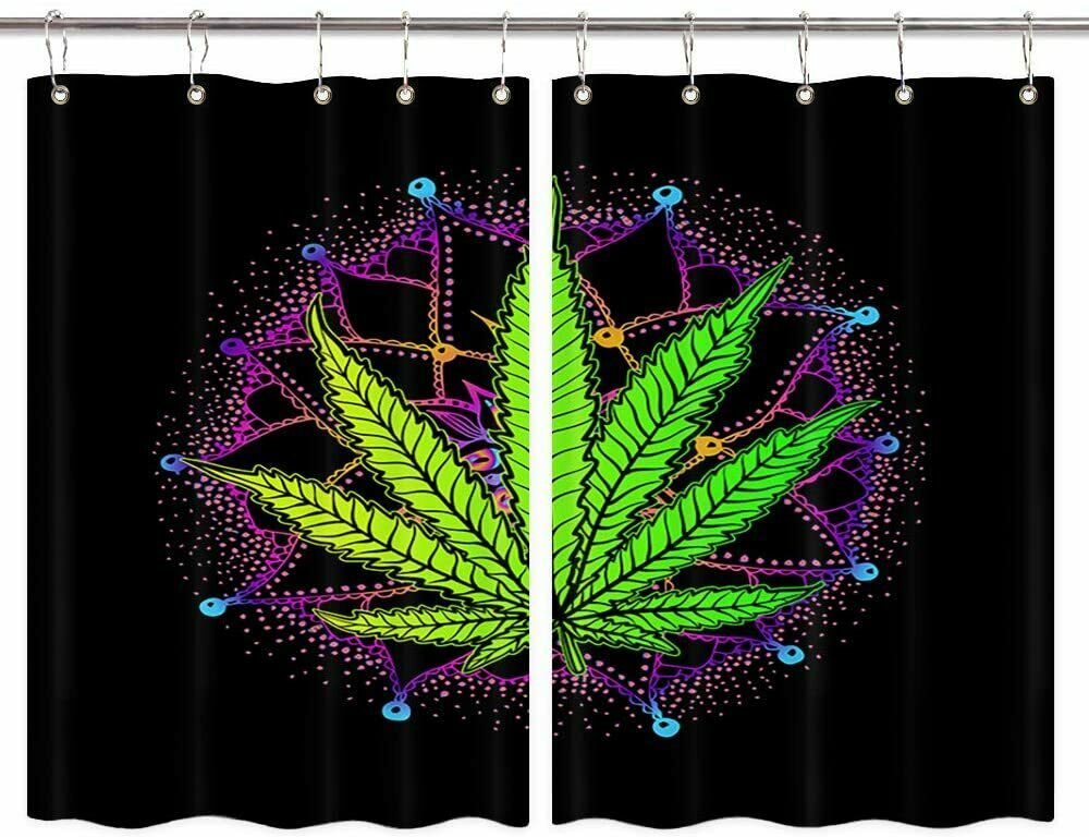 Trippy Marijuana Leaf Weed Kitchen Curtains Herb Cannabis Leaf Window Curtain