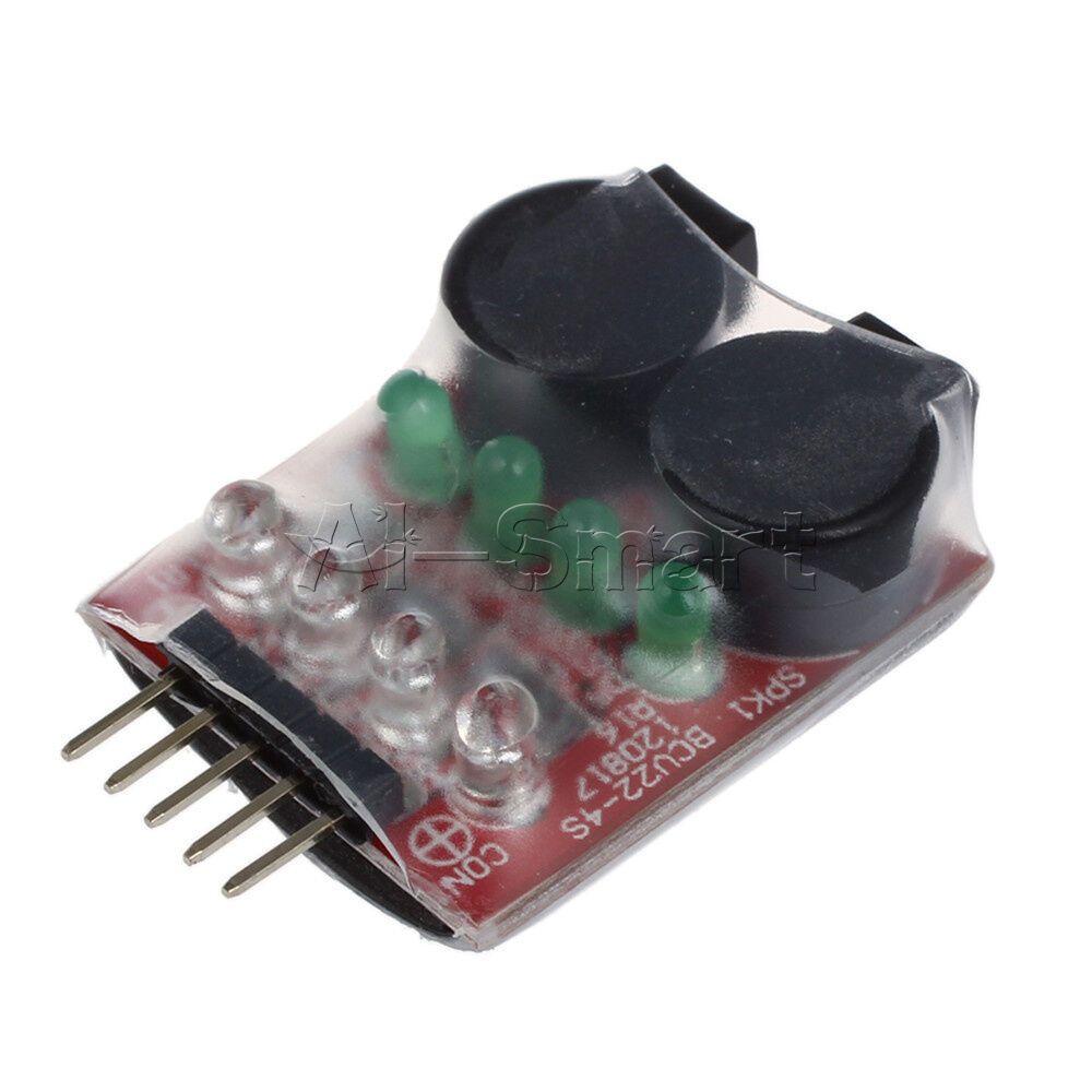 Low Voltage Dual Speaker 2S-4S Cell Lipo Battery Alarm Buzzer w/ LED 7.4V-14.8V