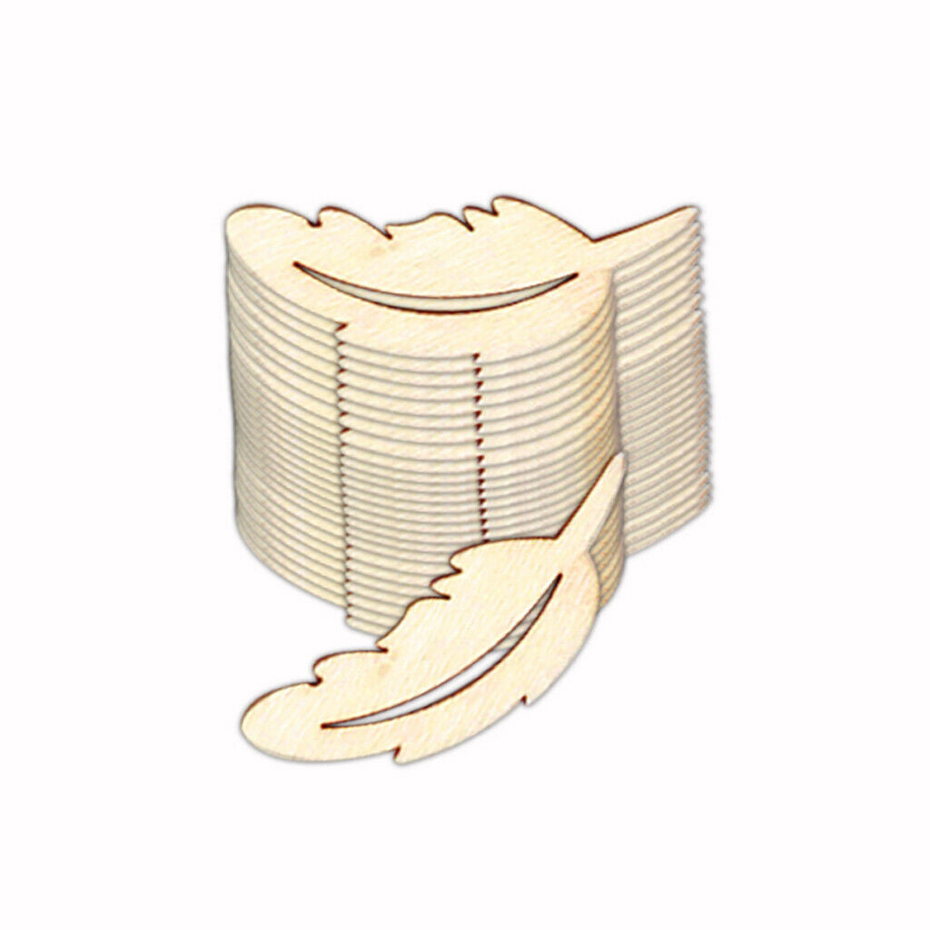 25Pcs Natural Unfinished Wood Feather Wooden Arts Crafts Wedding Decor