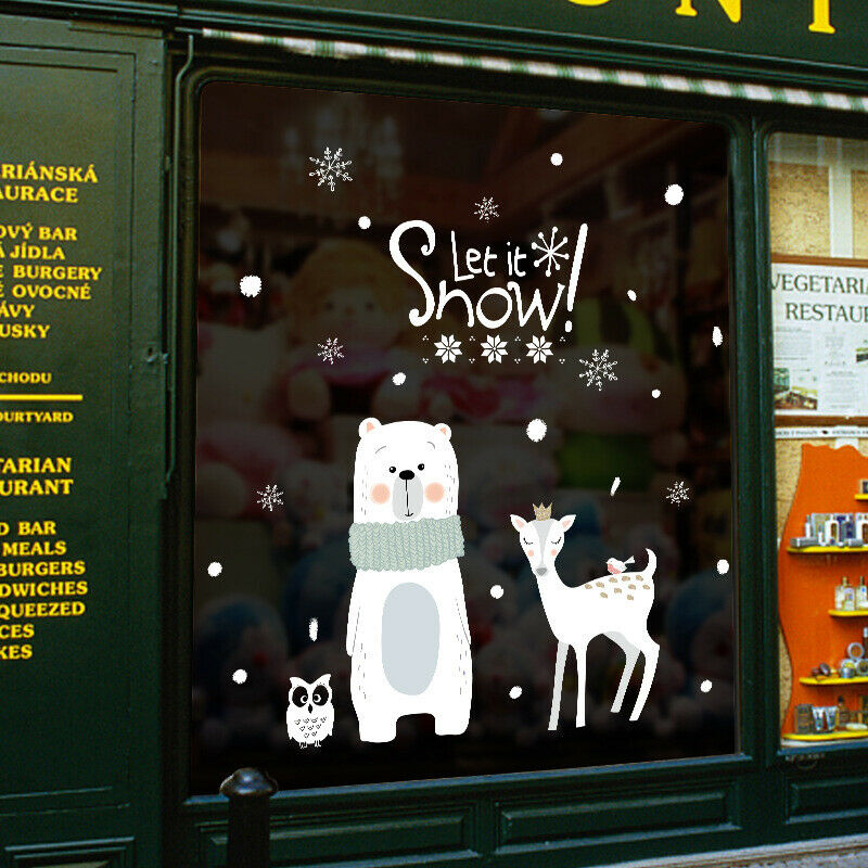 Large Christmas Bear Elk Wall Stickers Window Glass Stickers Art Des JD