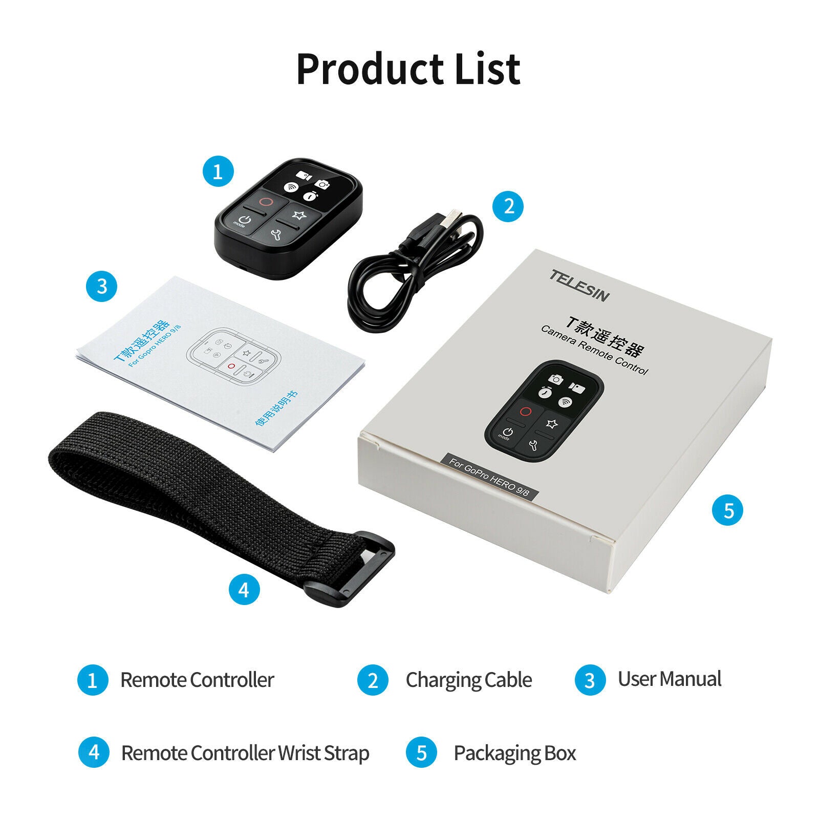 WiFi Remote Control for GoPro Hero 8/9/Max Three Modes Accessories Black