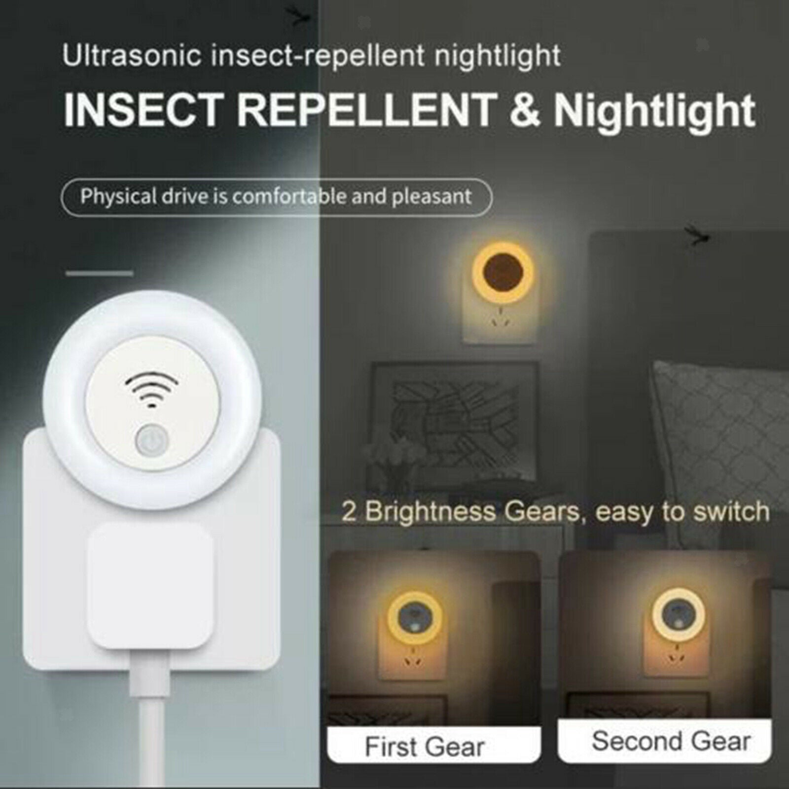 Ultrasonic Repellent Lamp Night Light LED Lamp for Kids Bedroom UK Plug