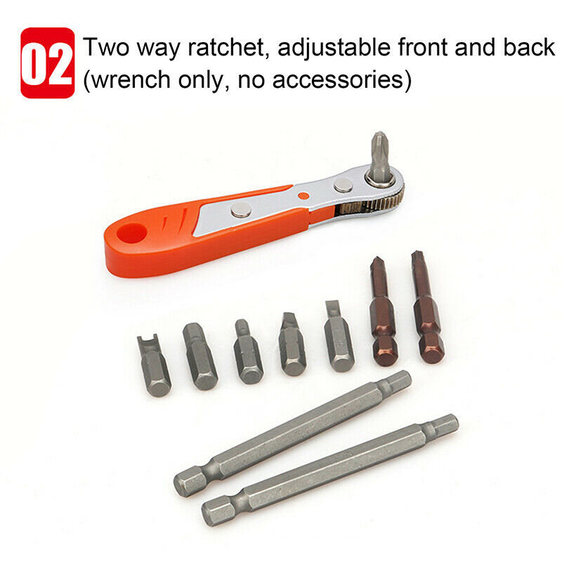 1pc Mini portable Screwdriver Ratchet Handle Adjustable 1/4 inch Hex Drive Bits