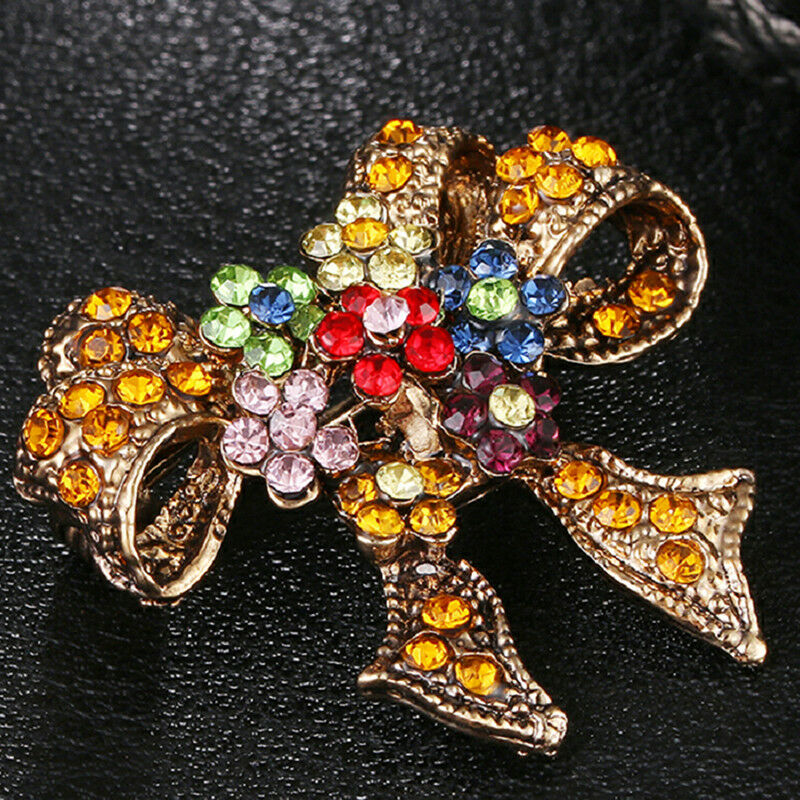Enamel Bowknot Crystal Rhinestone Brooch Pin Women Suit Collar Brooch Jew.l8