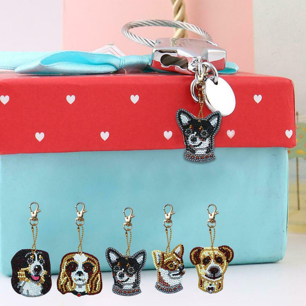 5pcs Dog Shape Key Chain Gift DIY Diamond Painting Special Shape Full Drill @