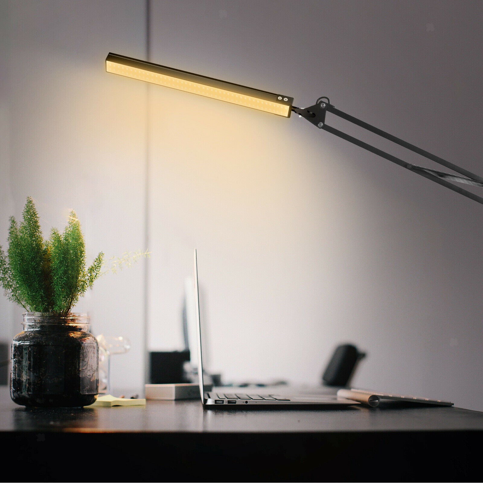 Swing Arm LED Desk Lamp with Clamp, with 3 Color Modes Dimming Light