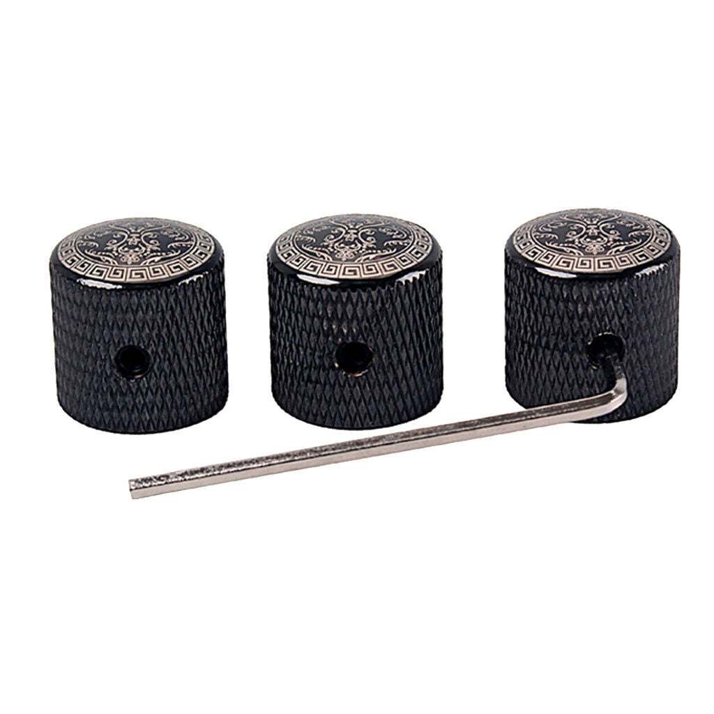 3pcs Metal Control Knobs Durable Electric Guitar Volume Tone Knob w/ Wrench