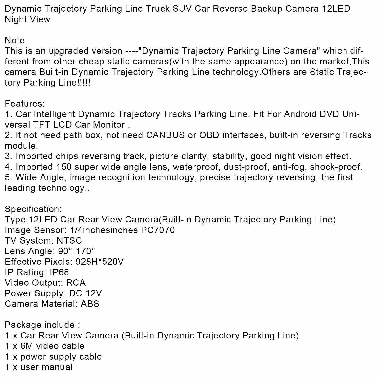 150Âº Dynamic Trajectory Car Rear View Reverse Backup Parking Camera Night View