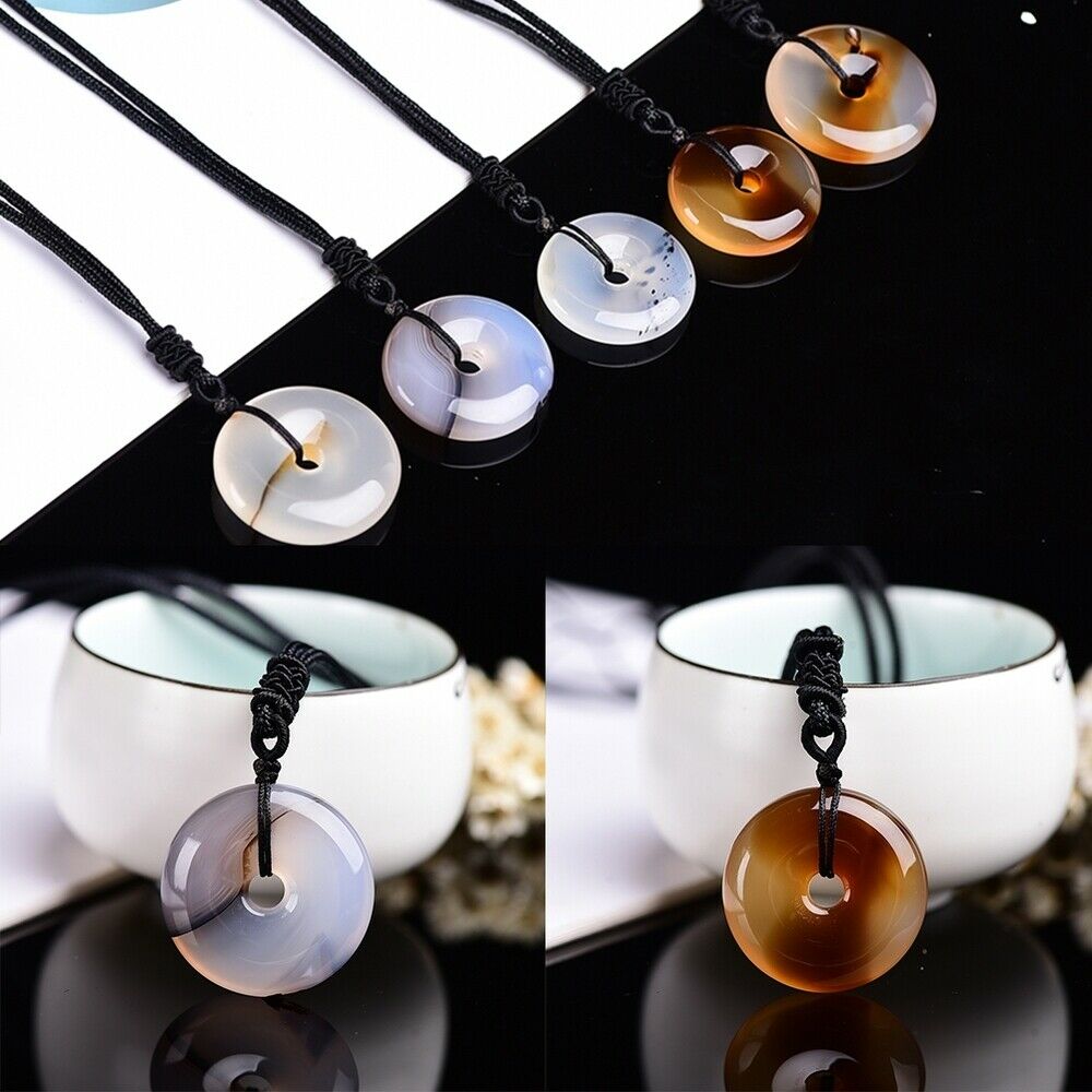 New Natural Healing Crystal Stone Necklace  Safety Button Pendant Amulet Jewelry