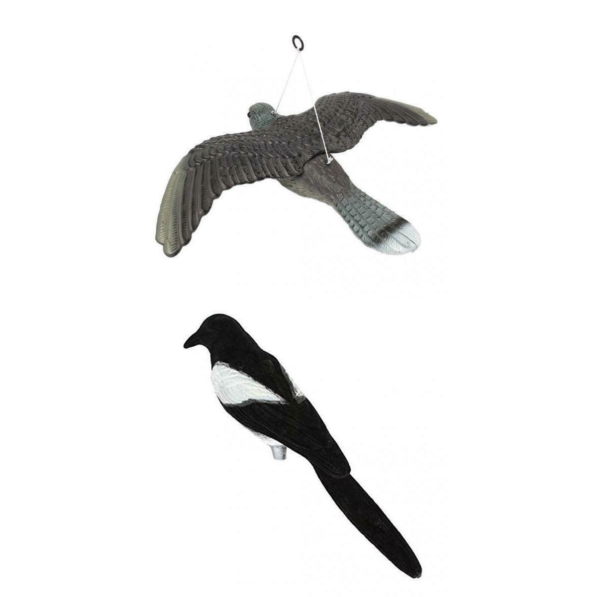 Realistic Flying Hawk + Magpie Decoy Pest Control Garden Scarer Scarecrow