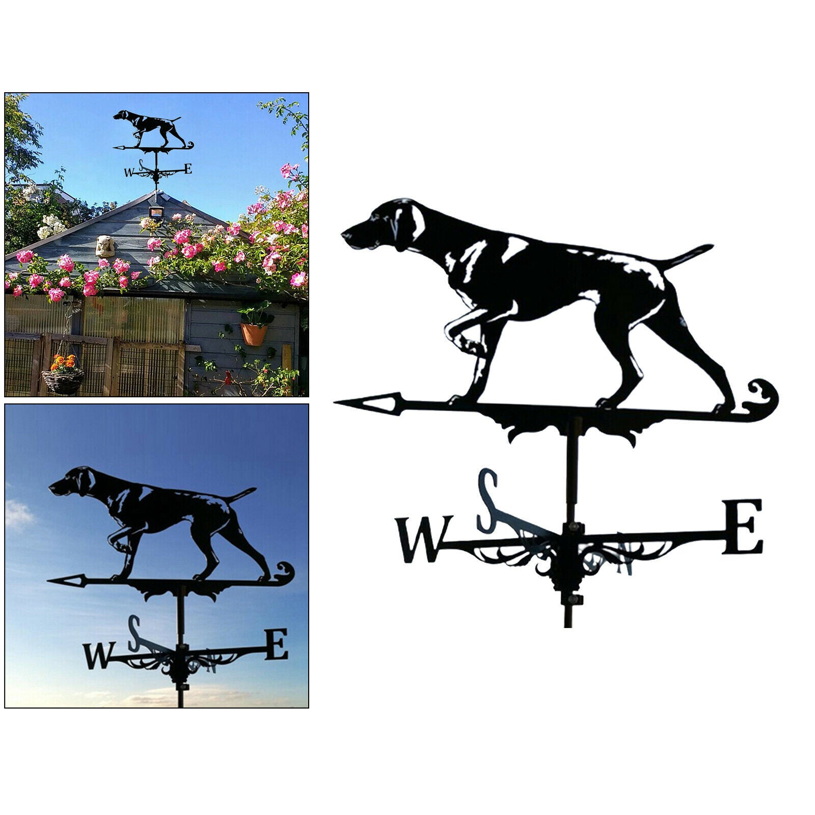 Retro Weather Vane Black Hound for Farm Outdoor Garden Stake Roof Decoration