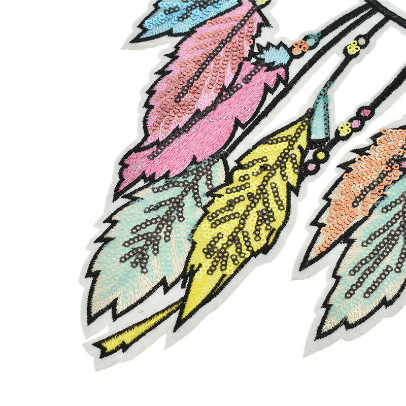 Feather Leaves Embroidery Patch Applique Iron-On Sewing Craft Decor Accessories