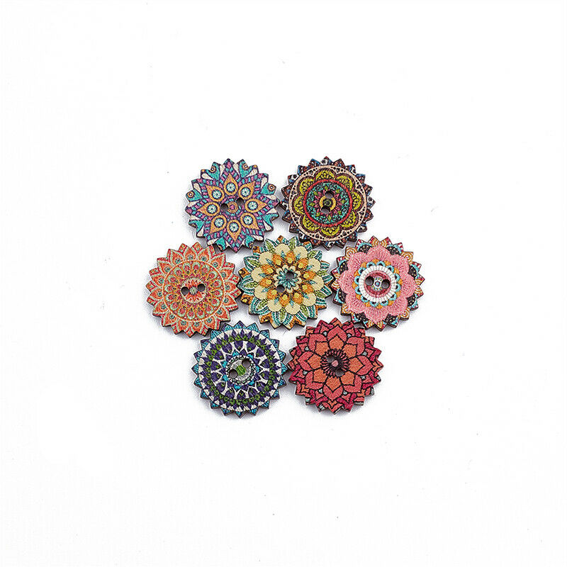 100x Bohemia Wooden Button Sewing Scrapbooking Costume DIY Decor Craft 20.l8
