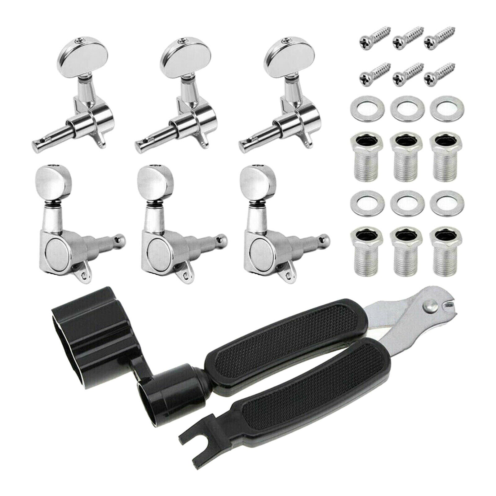 6pcs Bass Guitars Machines Heads Tuners 3 Left, 3 Right & Screws Accessories