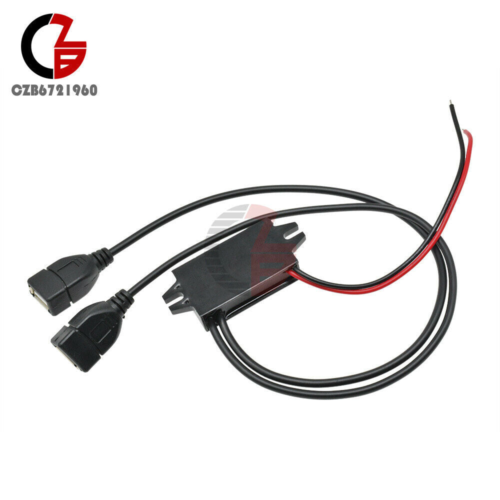 5PCS 12V to 5V 3A Dual USB Power Adapter Converter Waterproof Car Charger Cable
