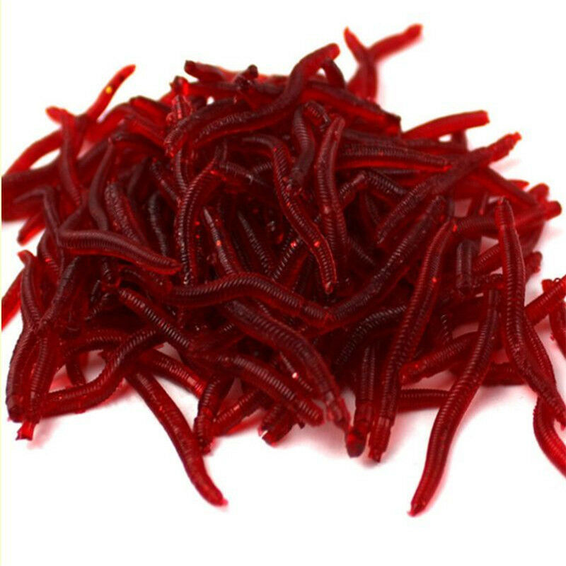 50x Soft Lure Red Worms Earth Worm Fishing Baits Trout fish Lures tackle 3.5cm