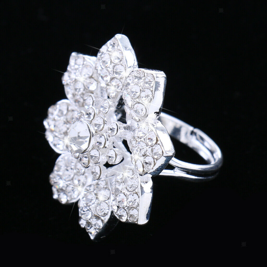 Fashion Diamante Rhinestone Flower Wedding Party Christmas Ring Copper Ring