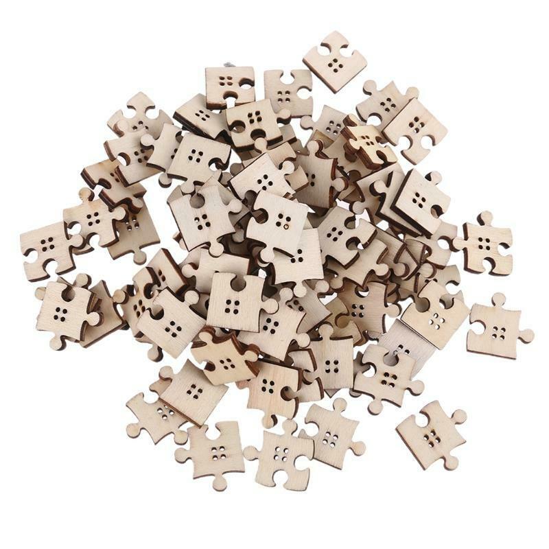 90 Pcs/Pack Unfinished Wooden Jigsaw Buttons with Holes Freeform Blank Puzzles