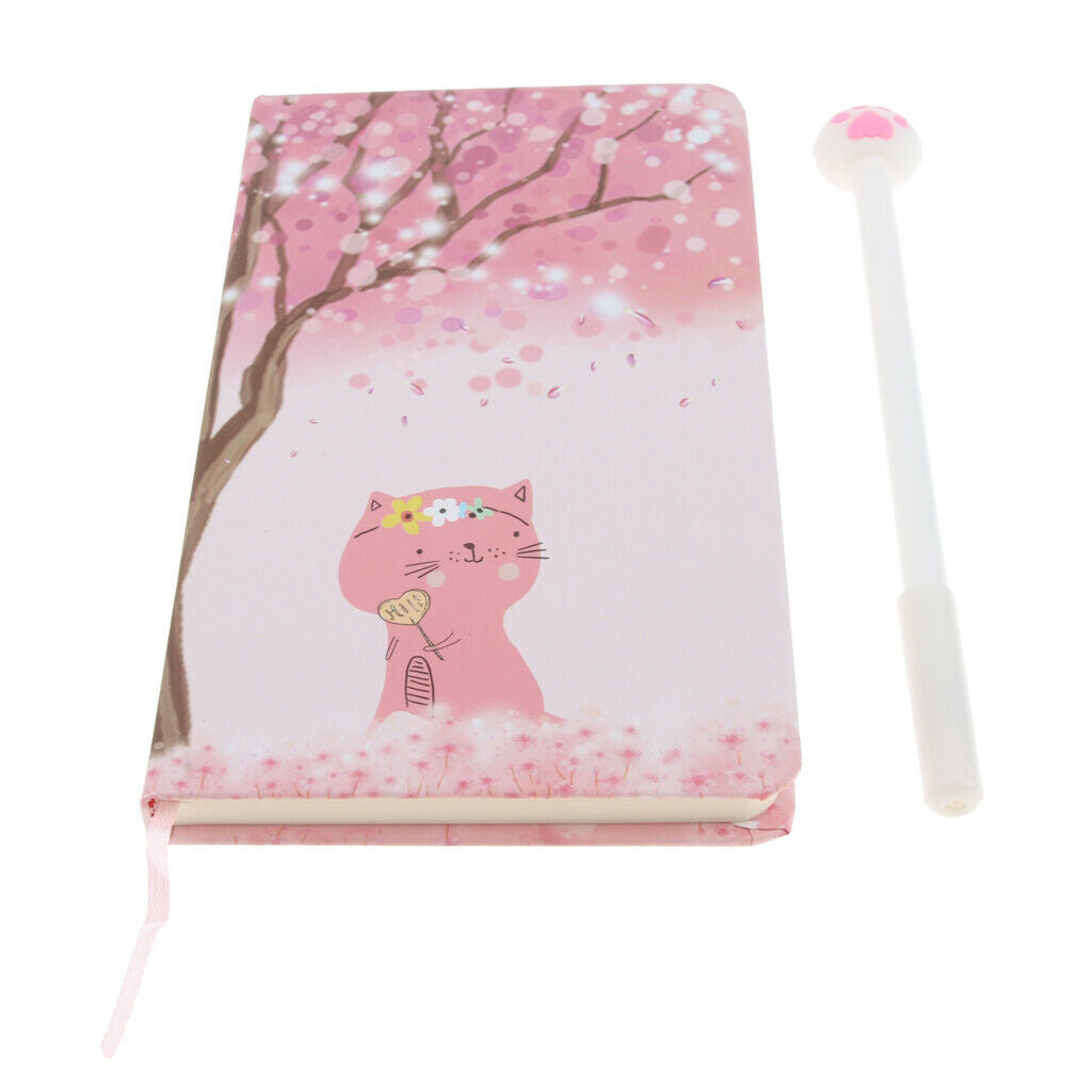 Cute Kitten Hardcover Writing Notebook Pack with Gel Pen #2 Cherry Blossom