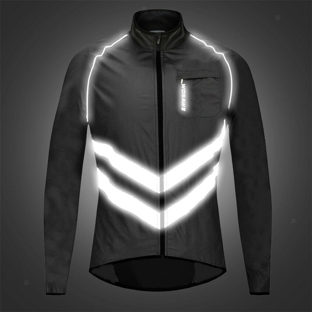 Cyling Coat Light Reflective Waterproof Jacket Sports Windbreaker Black XXXL