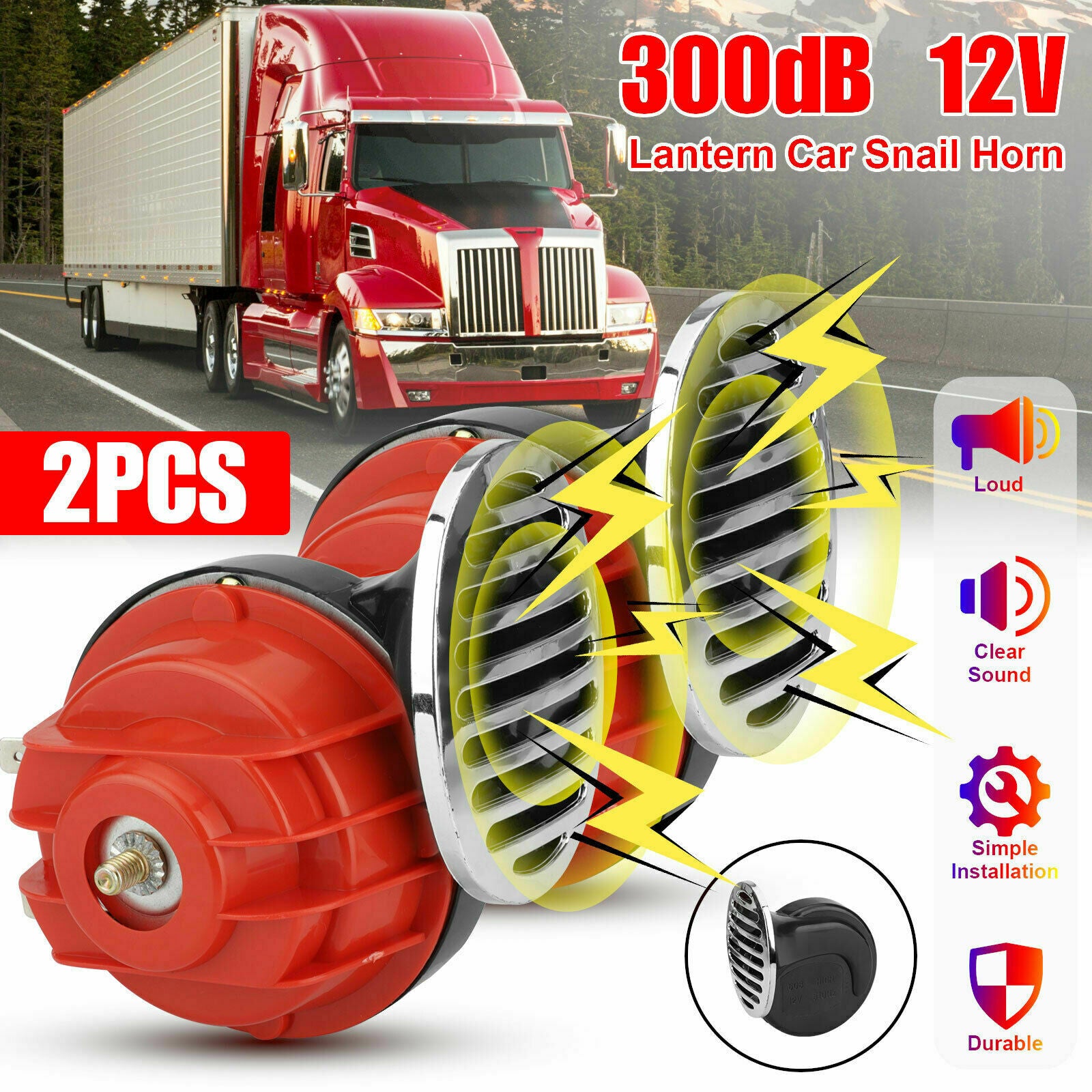 2x 12V 300DB Super Train Horn Waterproof for Car SUV Truck Boat Motorcycles Red