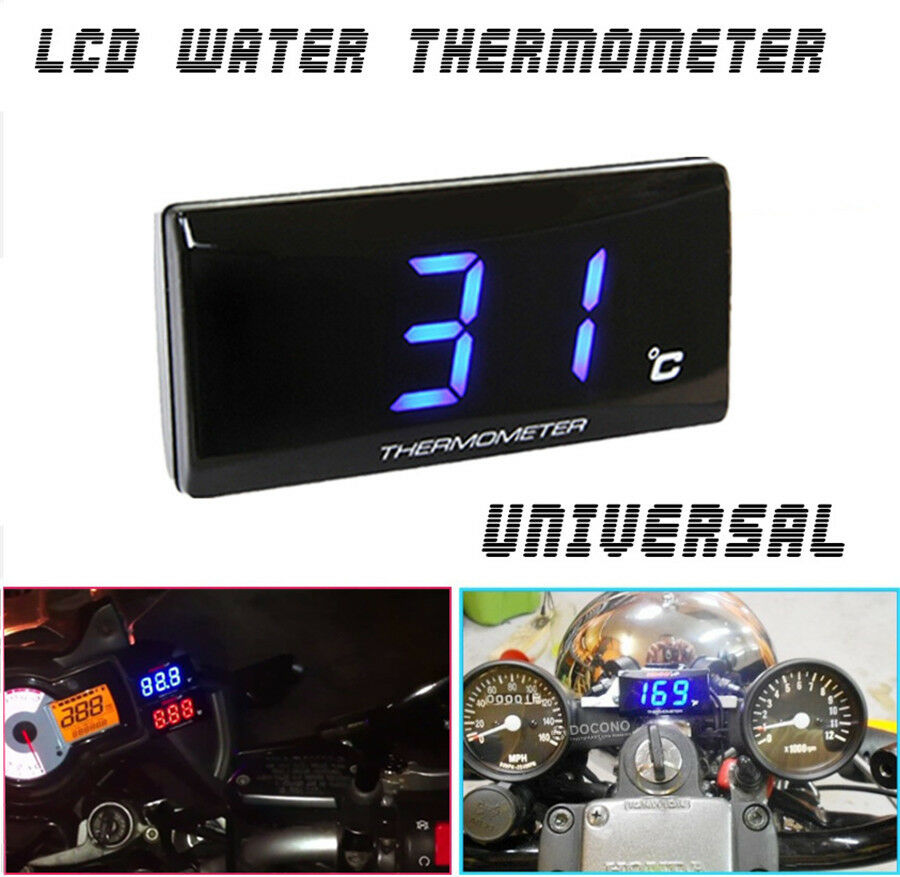 Blue LCD Digital Water Temp Thermometer Gauge Meter For Motorcycle Scooter ATV