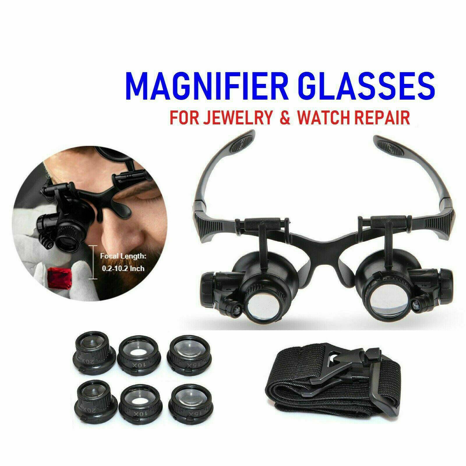 Magnifier Magnifying Eye Glasses Loupe 8 Lens & LED Light Jeweler Watch Repair.