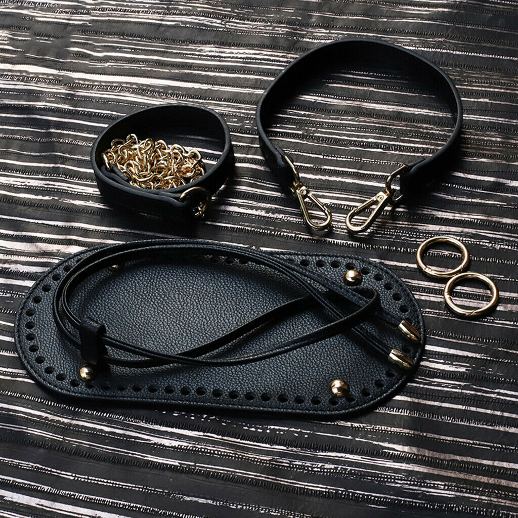 2X PU Leather Knitting Crochet Bag Bottom Base Bag Strap Bag Making Parts Black